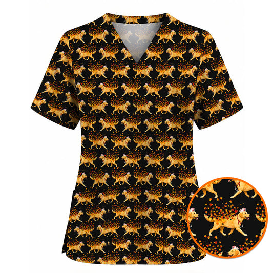Autumn Labrador Retriever Nurse Scrub Top, Funny Fall Lab Dog Medical Uniform for Veterinary & Healthcare Staff, Comfortable Scrubs for Nurses