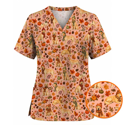 Labrador Retriever Nurse Scrub Top, Funny Autumn Lab Dog Medical Scrubs for Veterinary & Healthcare Staff, Breathable Fabrics Nursing Uniform