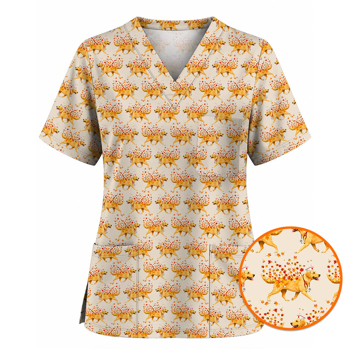 Autumn Labrador Retriever Nurse Scrub Top, Funny Fall Lab Dog Medical Uniform for Veterinary & Healthcare Staff, Comfortable Scrubs for Nurses