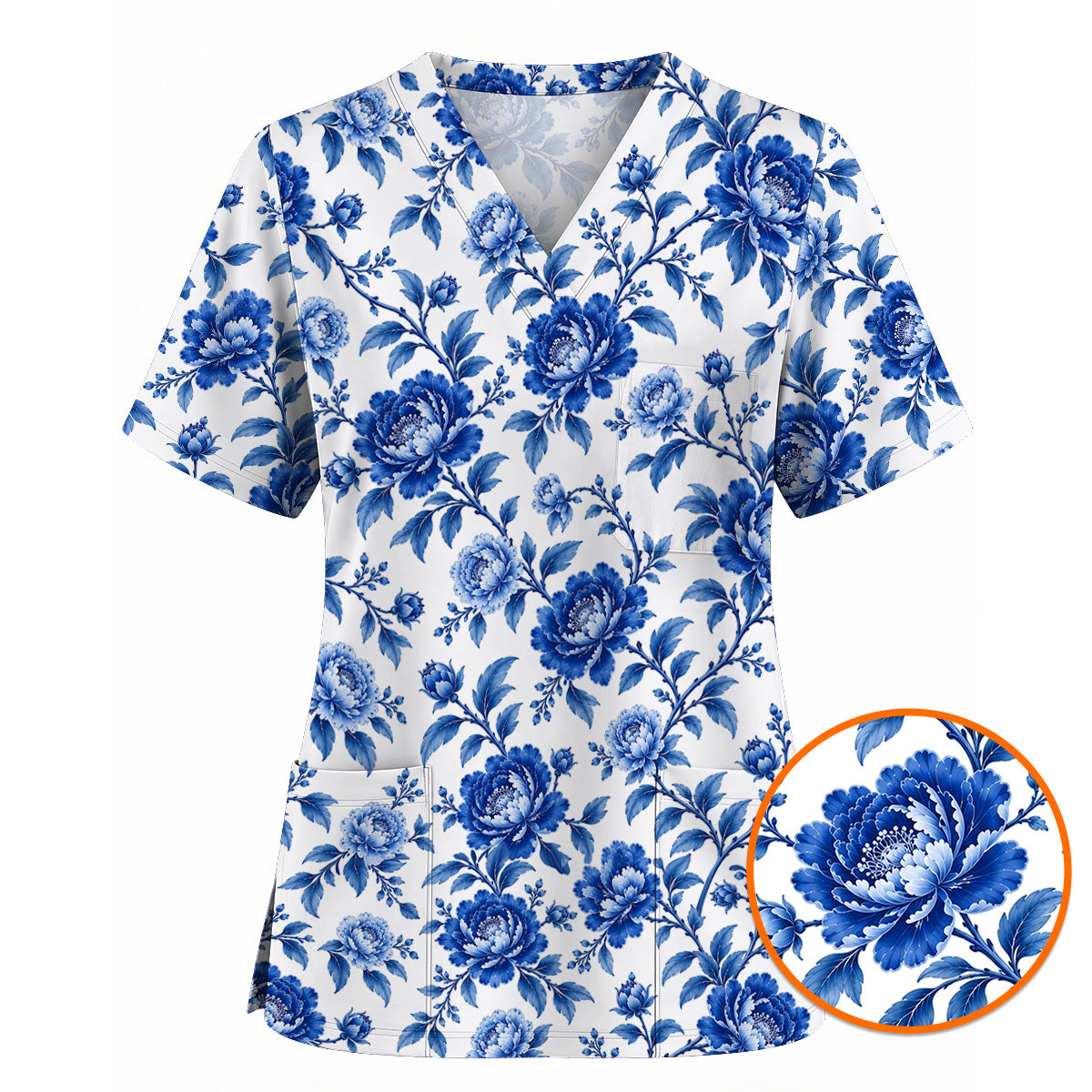 Peony Floral Scrub Top for Women, Elegant Peony Nurse Scrub Shirt, Floral Nursing Uniform For Healthcare Workers
