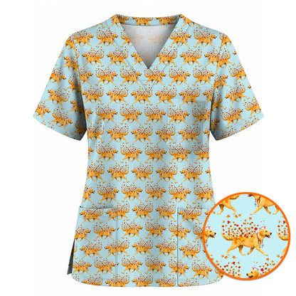 Autumn Labrador Retriever Nurse Scrub Top, Funny Fall Lab Dog Medical Uniform for Veterinary & Healthcare Staff, Comfortable Scrubs for Nurses
