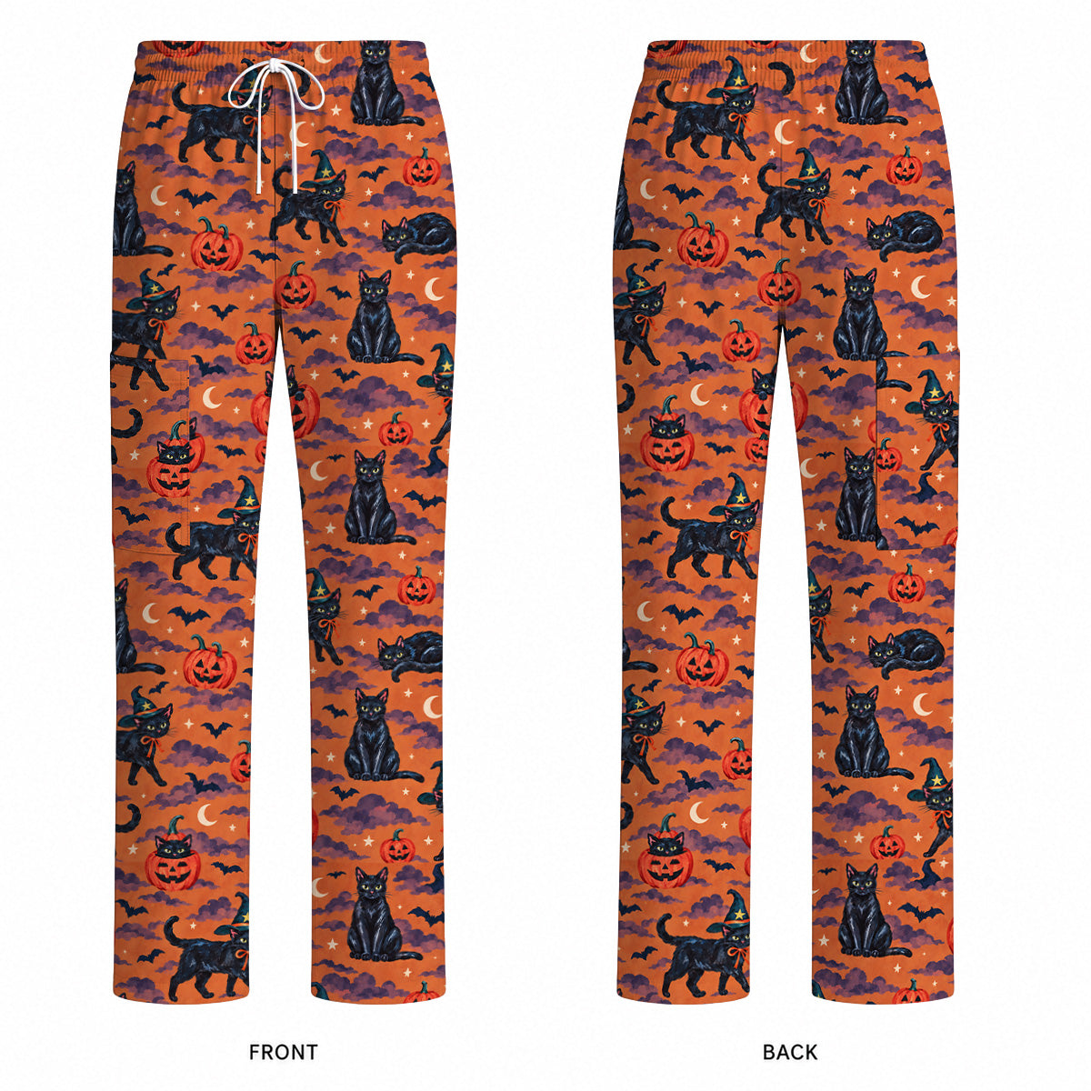 Black Cat Halloween Scrub Top, Witchy Pumpkin Nurse Scrubs, Spooky Season Healthcare Uniform
