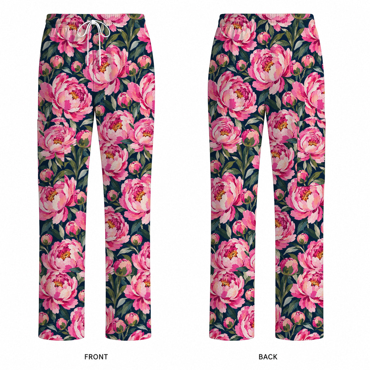 Peony Floral Scrub Top for Women, Pink Peony Nurse Scrub Shirt, Floral Nursing Uniform for Healthcare Workers
