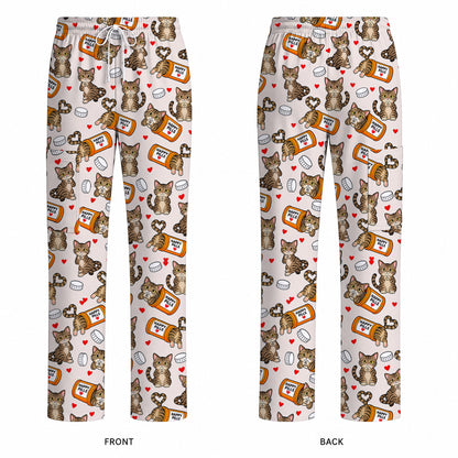 Tabby Cat Nurse Scrub Top, Happy Pills Medical Scrubs, Cute Cat Lover Healthcare Uniform