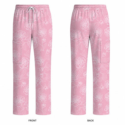 Peony Floral Pattern Scrub Top, Pink Peony Nurse Scrubs, Floral Nursing Uniform