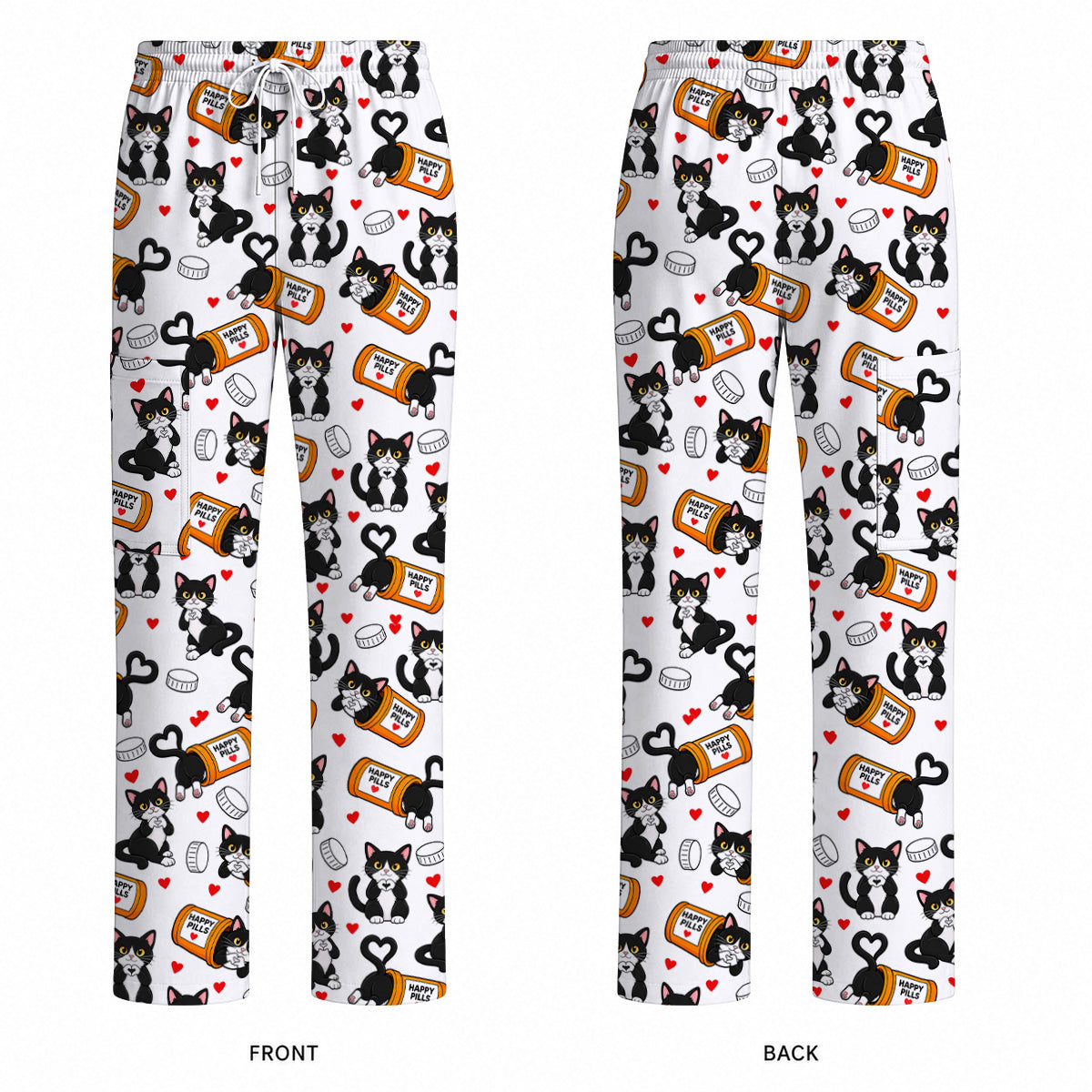 Cute Cat Nurse Scrub Top, Funny Happy Pills Medical Scrubs, Cat Lover Healthcare Uniform