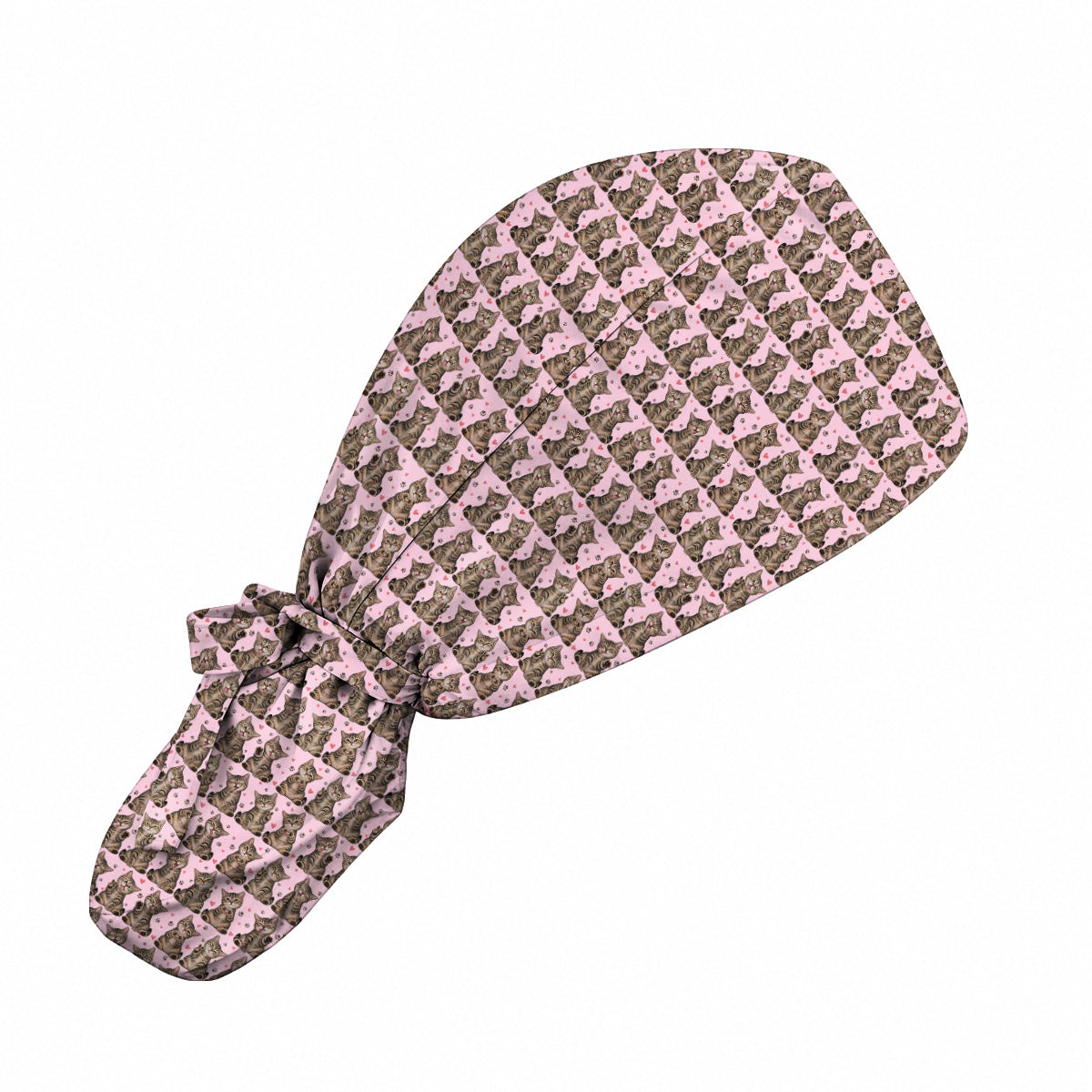Cute Tabby Cat Pattern Scrub Caps, Heart Paw Cat Nurse Scrubs, Breathable Fabrics Nursing Cap