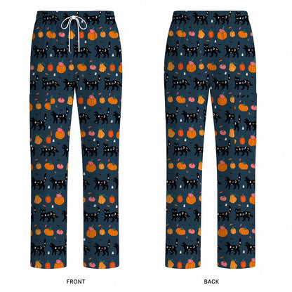 Halloween Black Cat Scrub Top, Pumpkin Cat Print Scrubs, Spooky Nurse Uniform