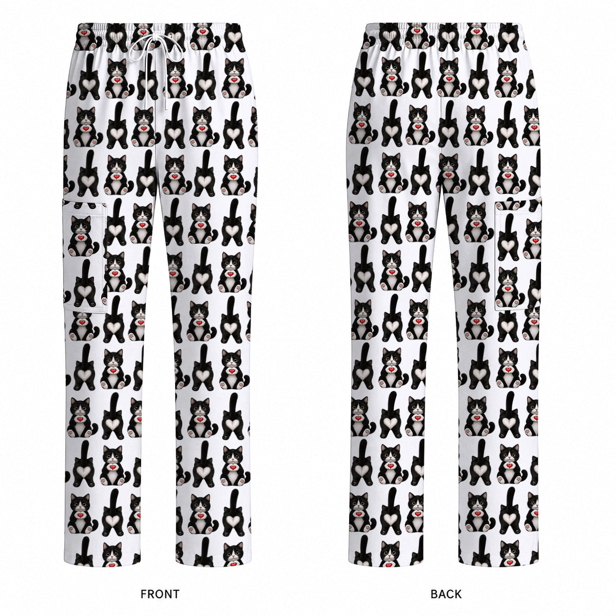 Funny Tuxedo Cat Pattern Scrub Top, Cute Cat Nurse Scrubs, Breathable Fabrics Nursing Uniform
