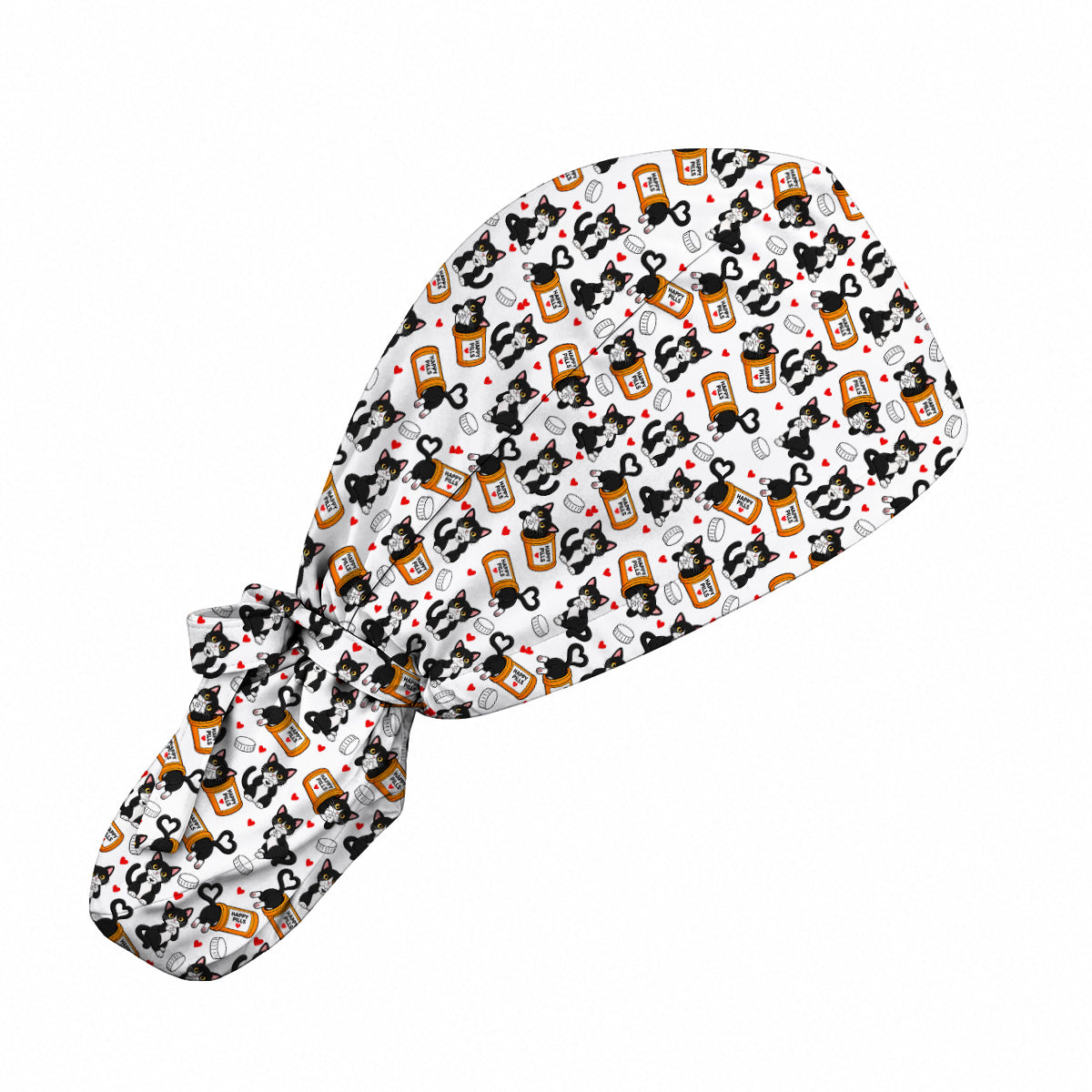 Cute Cat Nurse Scrub Caps, Funny Happy Pills Medical Headwear, Cat Lover Healthcare Cap