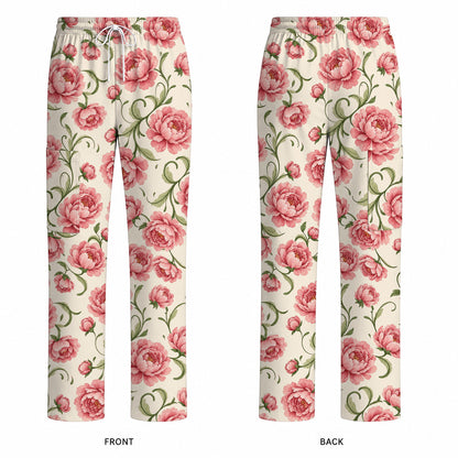 Peony Floral Pattern Scrub Top, Crazy Pink Peony Nurse Scrubs, Breathable Fabrics Nursing Uniform