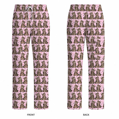 Cute Tabby Cat Pattern Scrub Top, Heart Paw Cat Nurse Scrubs, Breathable Fabrics Nursing Uniform