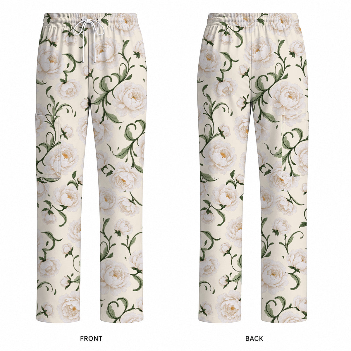 Peony Floral Pattern Scrub Top, Crazy Pink Peony Nurse Scrubs, Breathable Fabrics Nursing Uniform