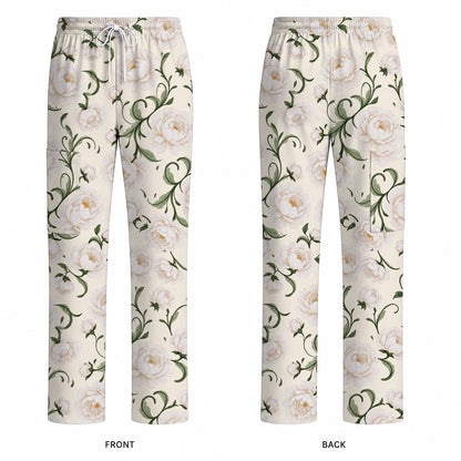 Peony Floral Pattern Scrub Top, Crazy Pink Peony Nurse Scrubs, Breathable Fabrics Nursing Uniform