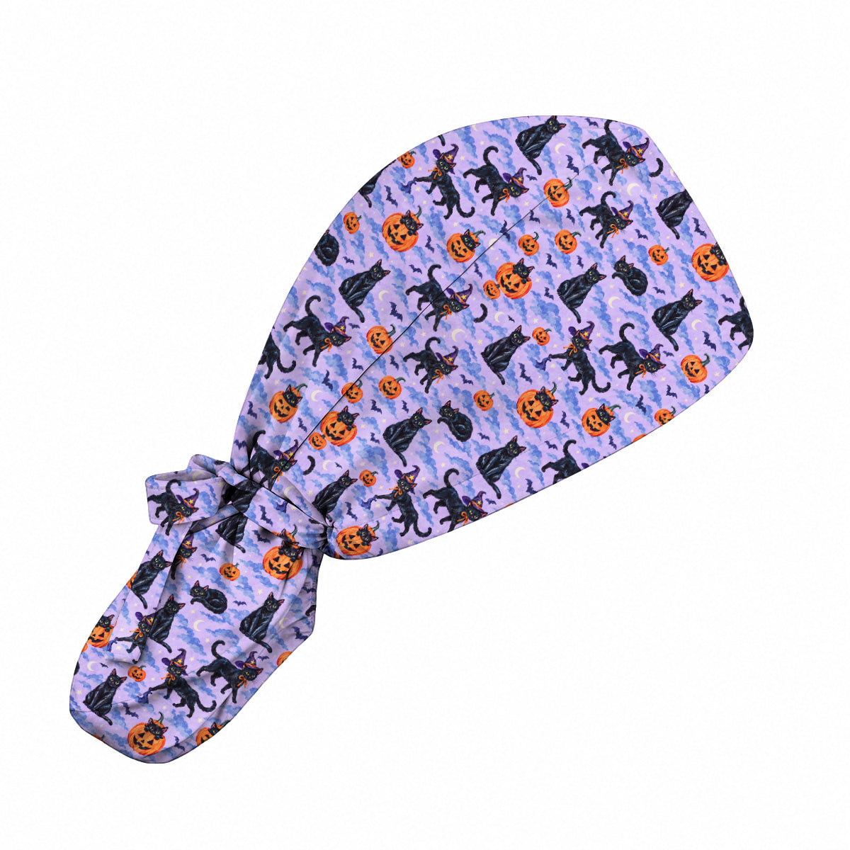 Black Cat Halloween Scrub Caps, Witchy Pumpkin Nurse Headwear, Spooky Season Healthcare Cap