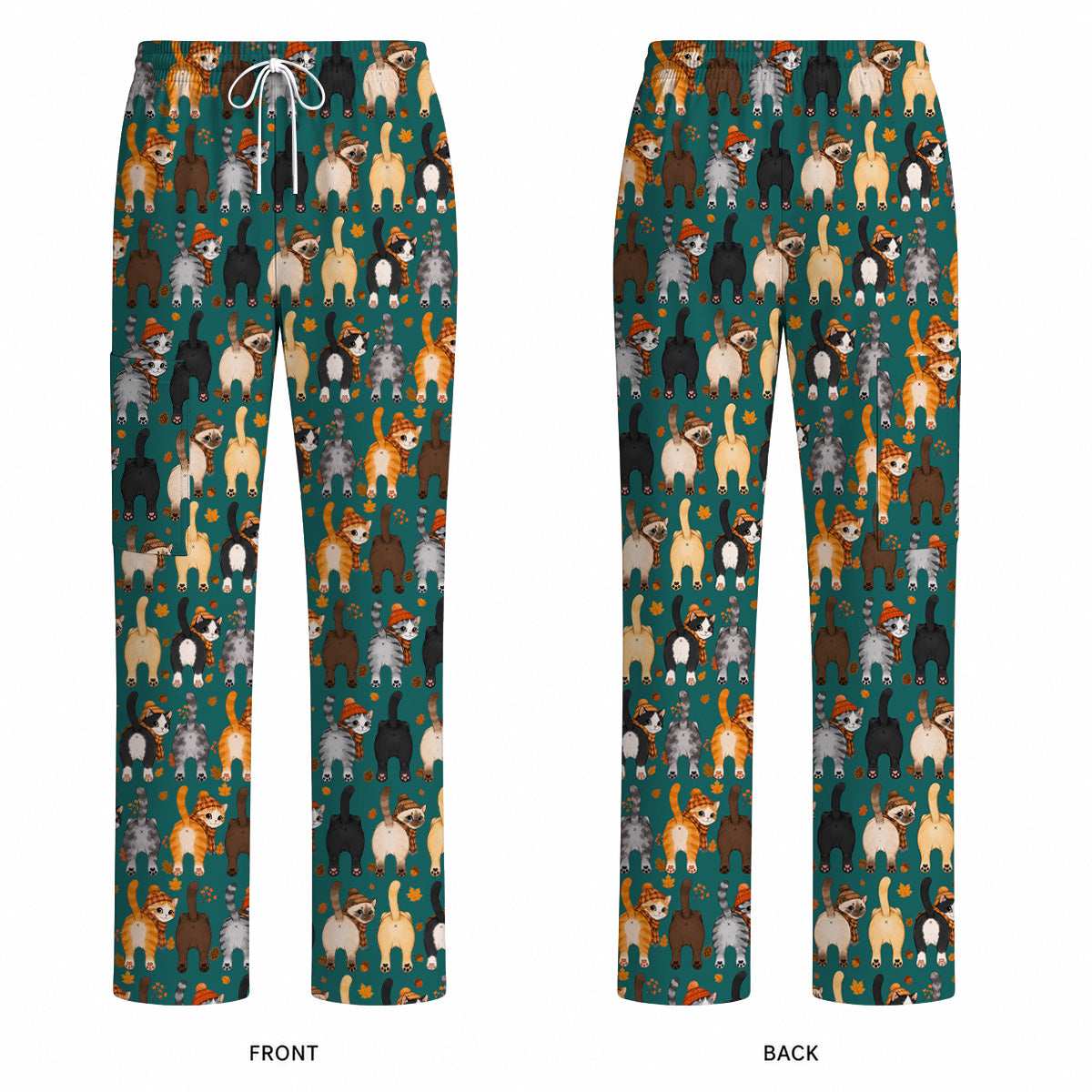 Funny Autumn Cat Scrub Top, Cozy Fall Cat Scrubs Nurse for Cat Lovers, Breathable Fabrics Nursing Uniform