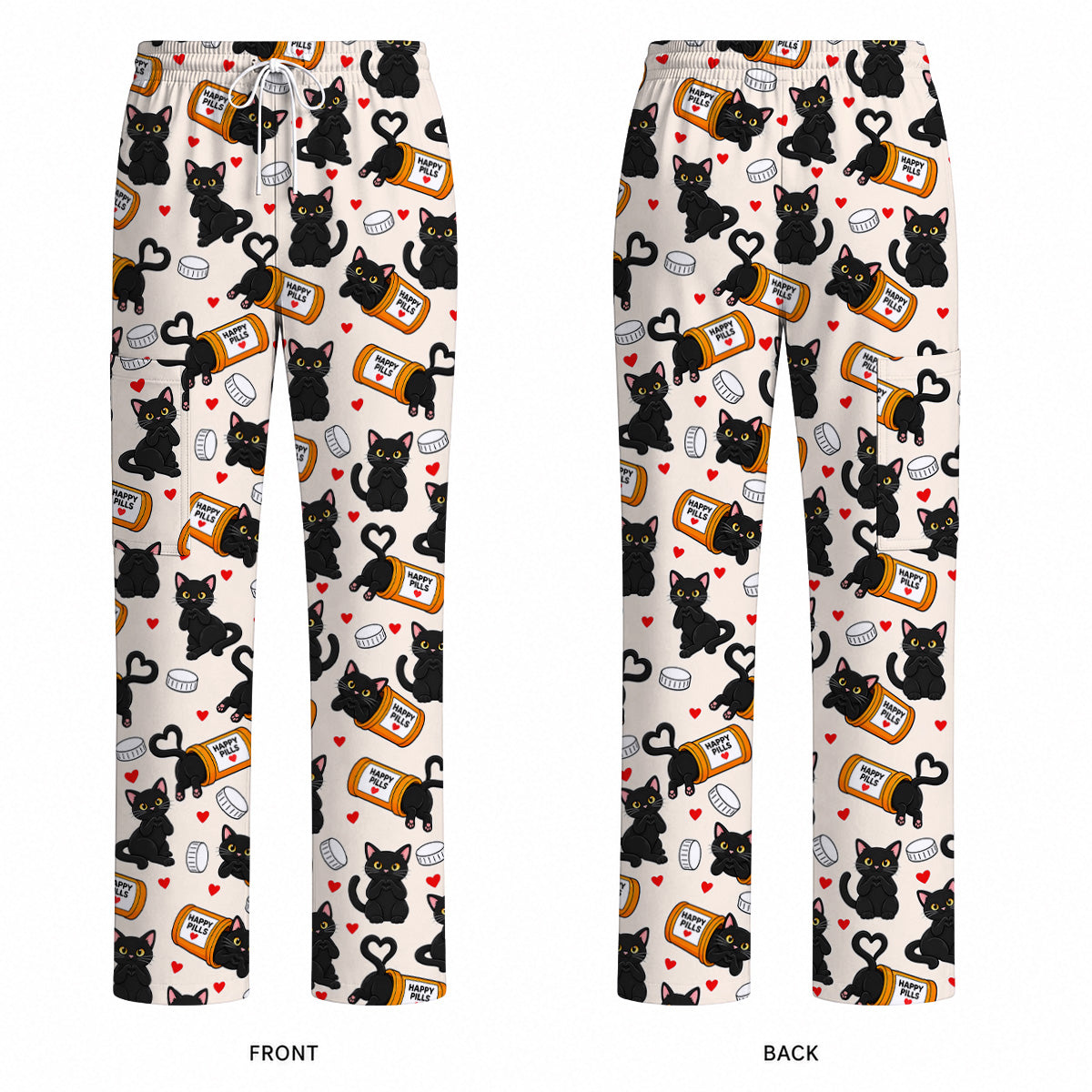 Black Cat Happy Pills Nurse Scrub Top, Funny Pharmacy Cat Scrubs for Nurses, Cute Medical Nursing Uniform Gift