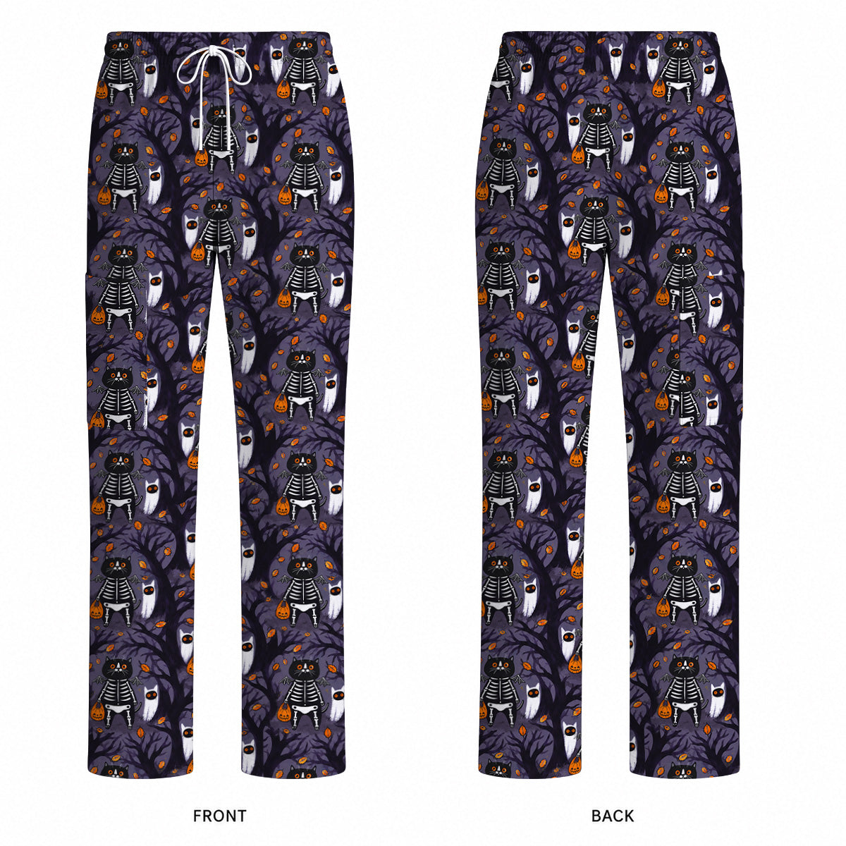 Skeleton Cat Halloween Scrub Top, Spooky Black Cat Nurse Scrubs, Halloween Medical Uniform