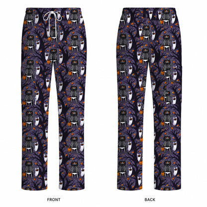 Skeleton Cat Halloween Scrub Top, Spooky Black Cat Nurse Scrubs, Halloween Medical Uniform