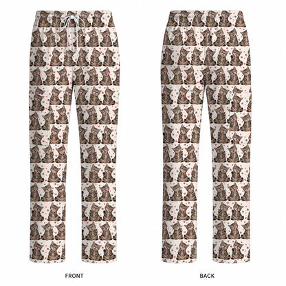 Cute Tabby Cat Pattern Scrub Top, Heart Paw Cat Nurse Scrubs, Breathable Fabrics Nursing Uniform