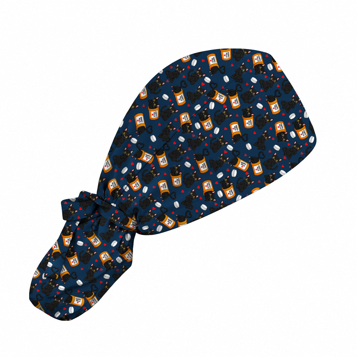 Black Cat Happy Pills Nurse Scrub Caps, Funny Pharmacy Cat Scrubs for Nurses, Cute Medical Nursing Cap Gift