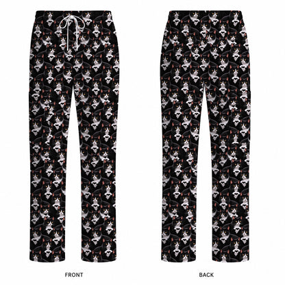 Tuxedo Cat Pattern Scrub Top, Black And White Cat Nurse Scrubs, Breathable Fabrics Nursing Uniform