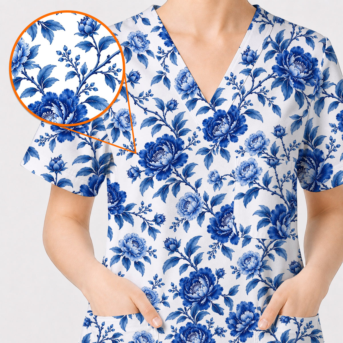 Peony Floral Scrub Top for Women, Elegant Peony Nurse Scrub Shirt, Floral Nursing Uniform For Healthcare Workers