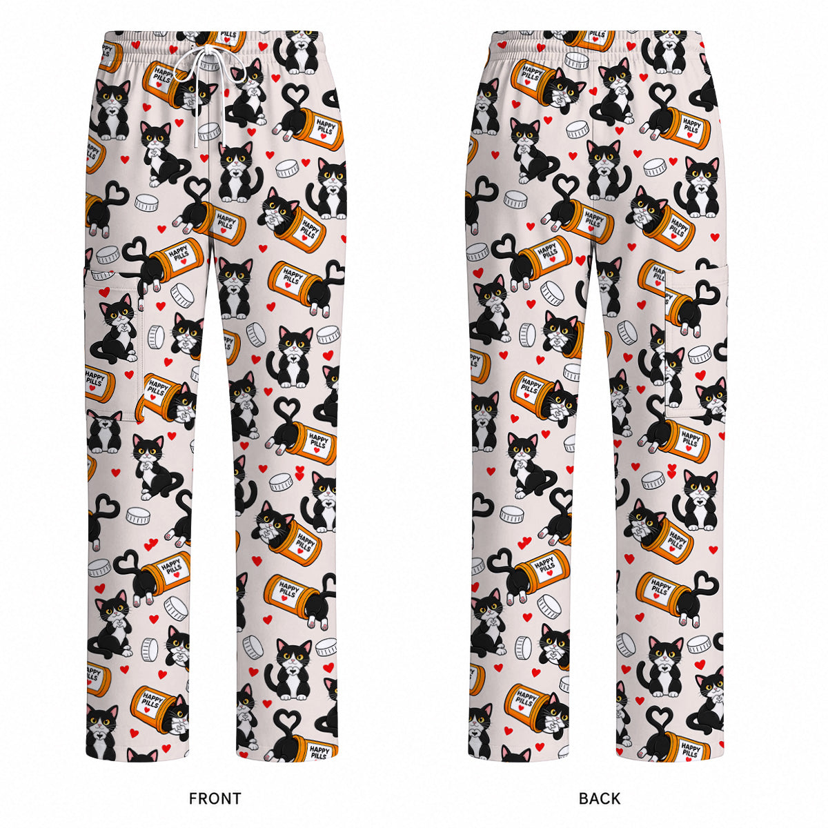 Cute Cat Nurse Scrub Top, Funny Happy Pills Medical Scrubs, Cat Lover Healthcare Uniform