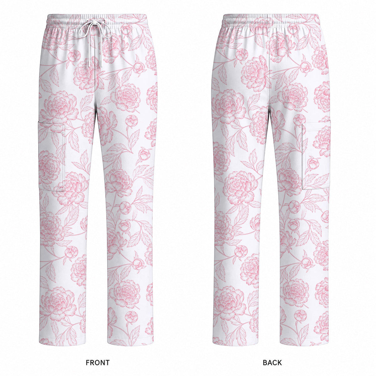 Peony Floral Pattern Scrub Top, Pink Peony Nurse Scrubs, Floral Nursing Uniform