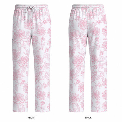 Peony Floral Pattern Scrub Top, Pink Peony Nurse Scrubs, Floral Nursing Uniform