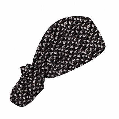 Tuxedo Cat Pattern Scrub Caps, Black And White Cat Nurse Scrubs, Breathable Fabrics Nursing Cap