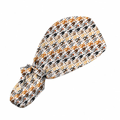 Funny Autumn Cat Scrub Cap, Cozy Fall Cat Scrubs Nurse for Cat Lovers, Breathable Fabrics Nursing Caps
