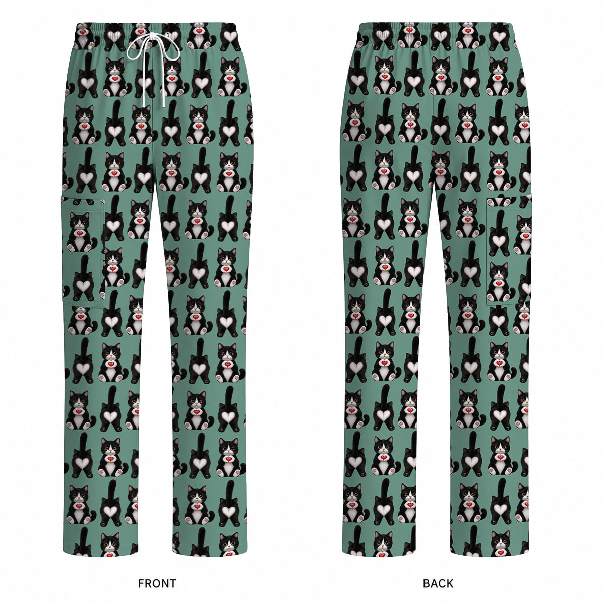Funny Tuxedo Cat Pattern Scrub Top, Cute Cat Nurse Scrubs, Breathable Fabrics Nursing Uniform
