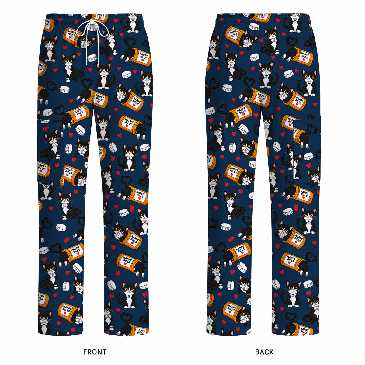 Cute Cat Nurse Scrub Top, Funny Happy Pills Medical Scrubs, Cat Lover Healthcare Uniform