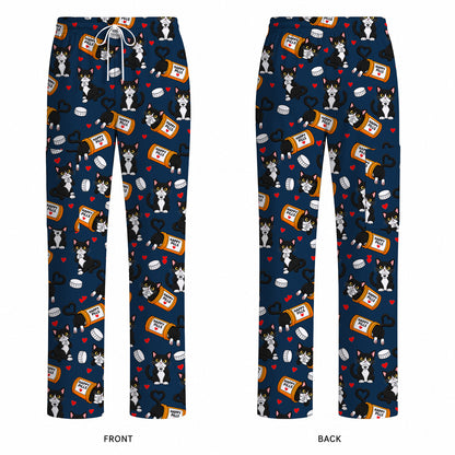 Cute Cat Nurse Scrub Top, Funny Happy Pills Medical Scrubs, Cat Lover Healthcare Uniform