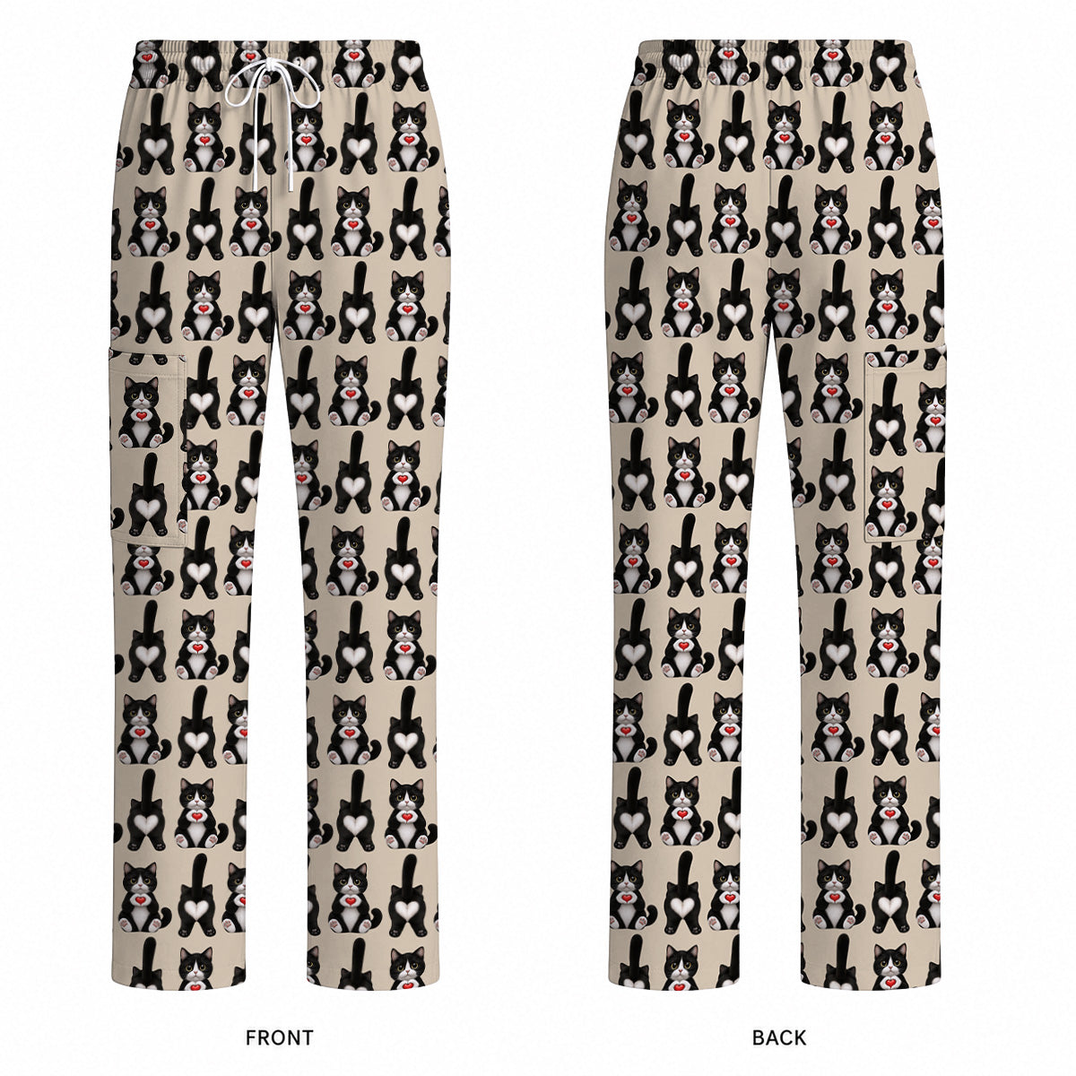 Funny Tuxedo Cat Pattern Scrub Top, Cute Cat Nurse Scrubs, Breathable Fabrics Nursing Uniform