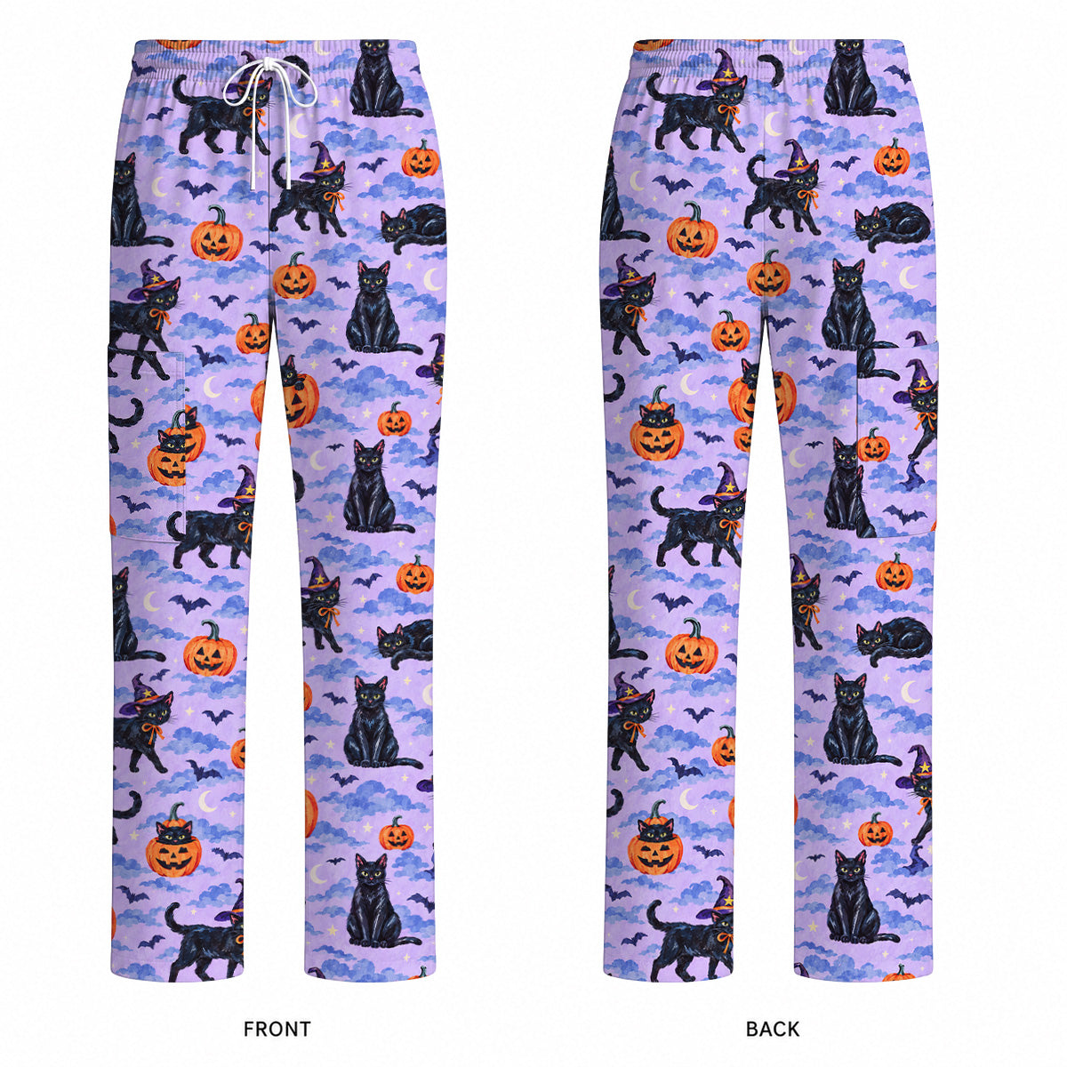 Black Cat Halloween Scrub Top, Witchy Pumpkin Nurse Scrubs, Spooky Season Healthcare Uniform