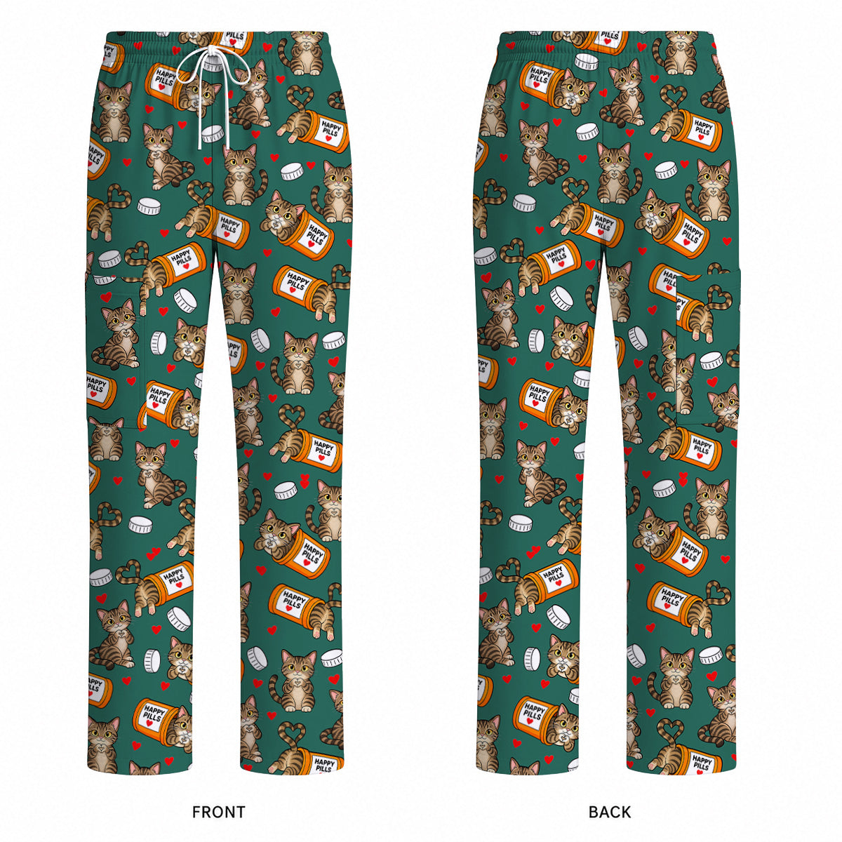 Tabby Cat Nurse Scrub Top, Happy Pills Medical Scrubs, Cute Cat Lover Healthcare Uniform