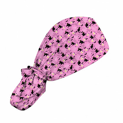 Black Cat Halloween Scrub Caps, Cute Pumpkin Nurse Headwear, Spooky Season Medical Cap