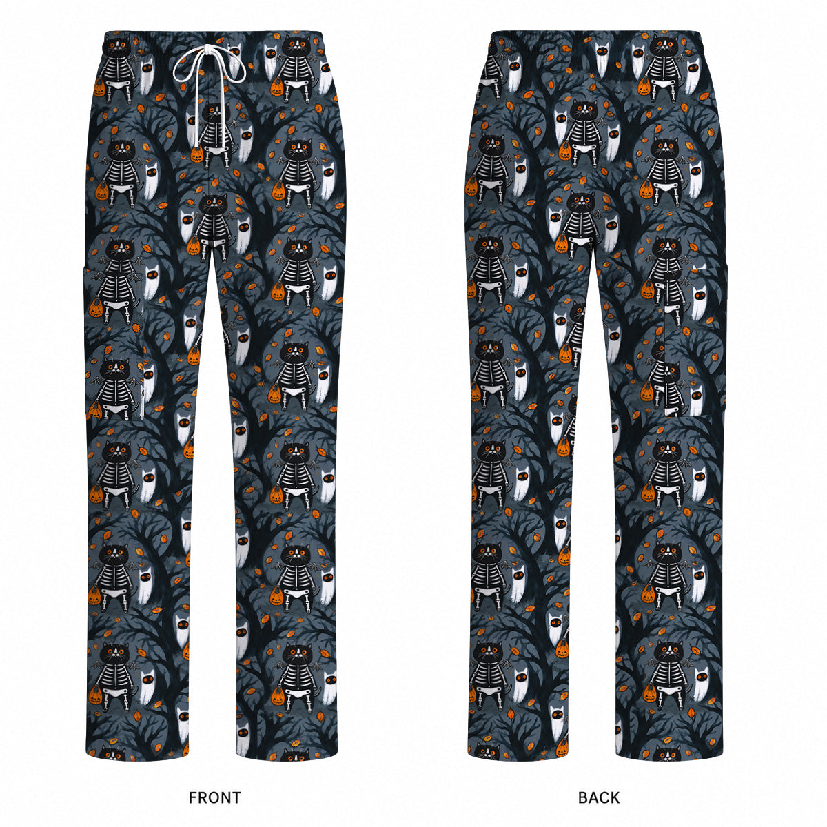 Skeleton Cat Halloween Scrub Top, Spooky Black Cat Nurse Scrubs, Halloween Medical Uniform