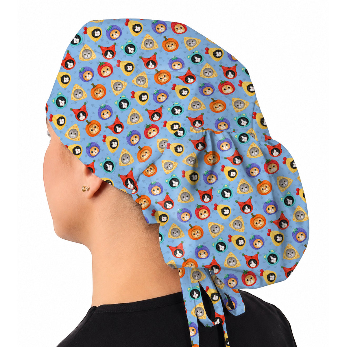 Funny Cat Pattern Scrub Cap, Cute Kitty Nursing Caps for Cat Lovers, Comfortable Medical Scrubs for Nurses