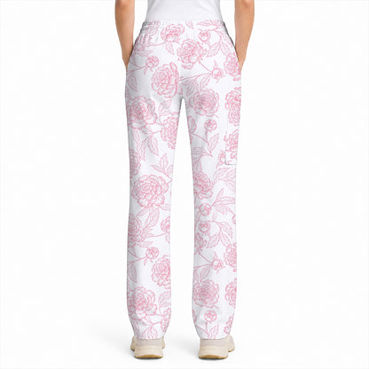 Peony Floral Pattern Scrub Top, Pink Peony Nurse Scrubs, Floral Nursing Uniform