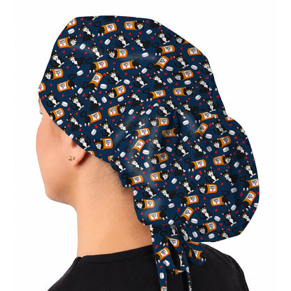 Cute Cat Nurse Scrub Caps, Funny Happy Pills Medical Headwear, Cat Lover Healthcare Cap