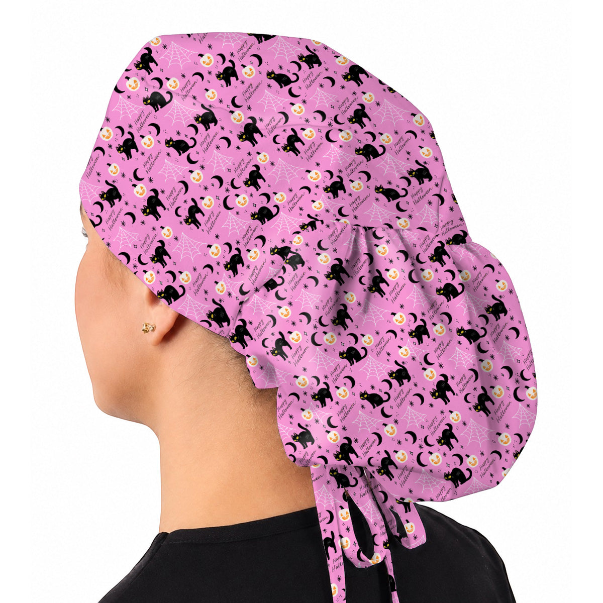 Black Cat Halloween Scrub Caps, Cute Pumpkin Nurse Headwear, Spooky Season Medical Cap