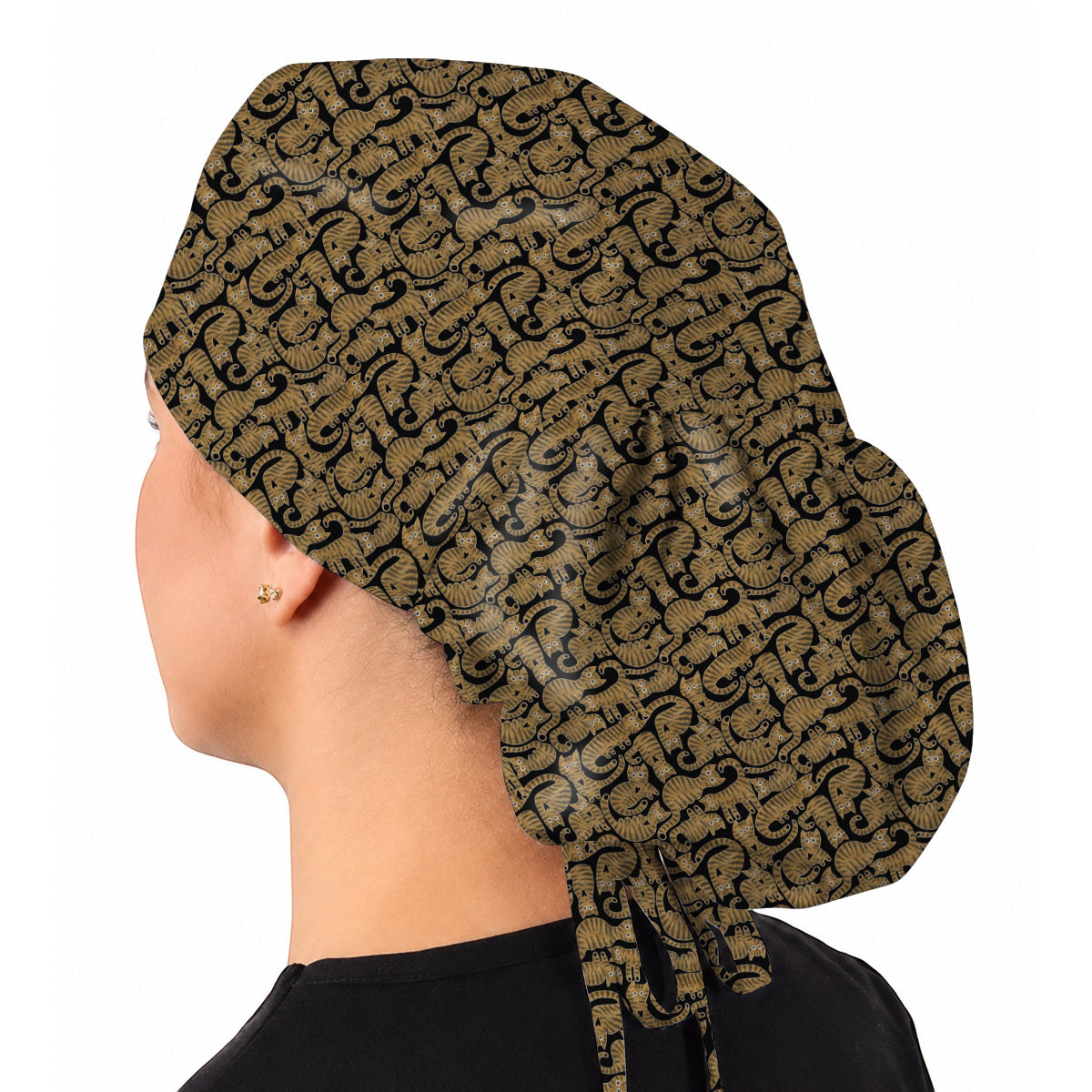 Cute Tabby Cat Pattern Scrub Caps, Brown Tabby Cat Nursing Cap for Cat Lovers, Comfortable Feline Scrubs for Nurses