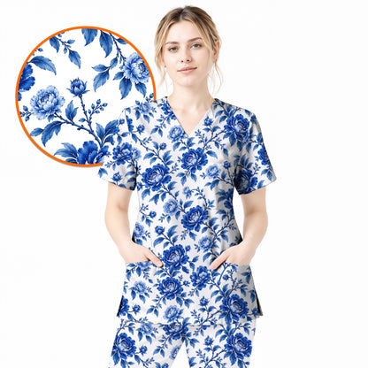 Peony Floral Scrub Top for Women, Elegant Peony Nurse Scrub Shirt, Floral Nursing Uniform For Healthcare Workers