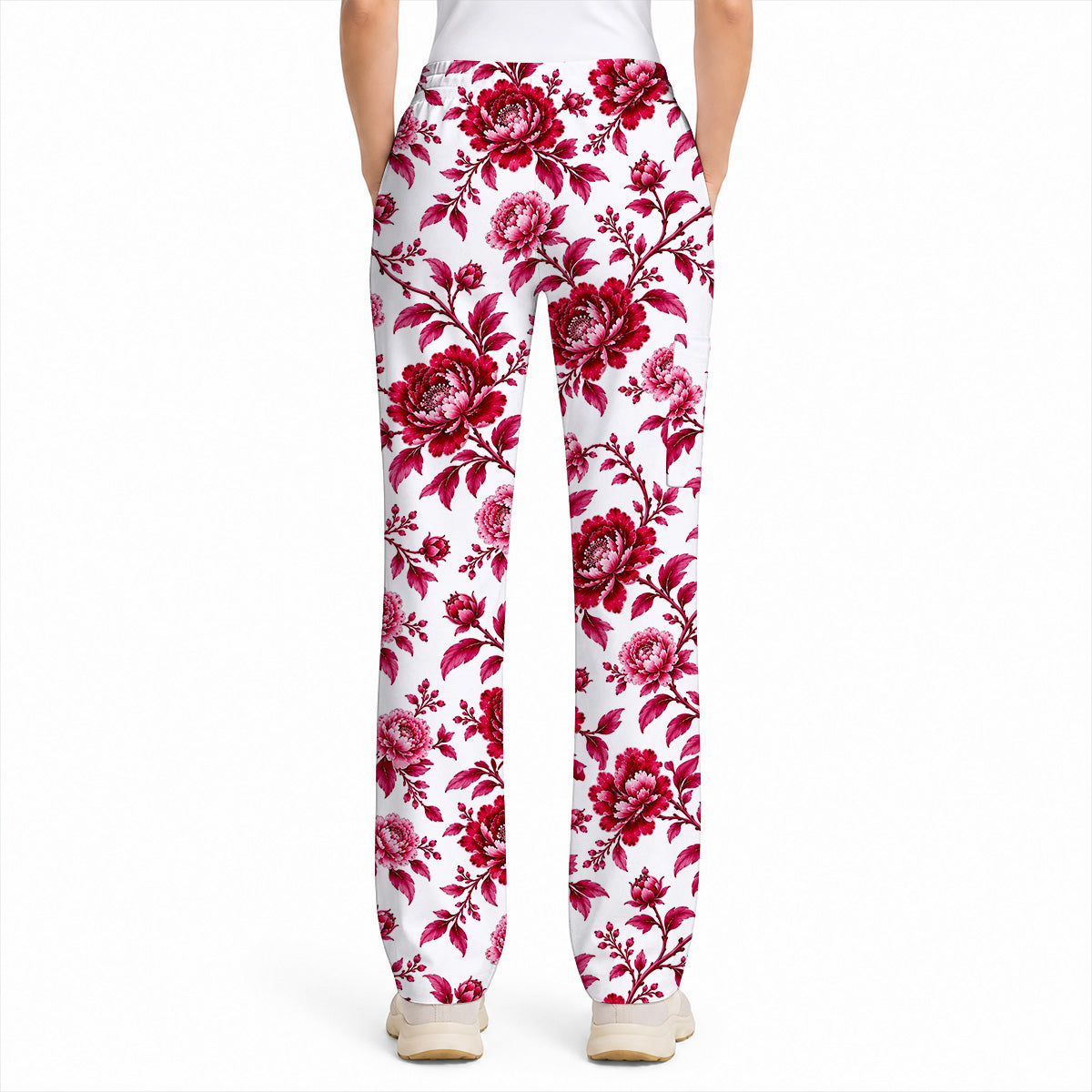Peony Floral Scrub Top for Women, Elegant Peony Nurse Scrub Shirt, Floral Nursing Uniform For Healthcare Workers