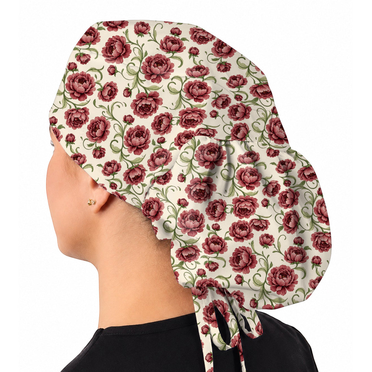 Peony Floral Pattern Scrub Caps, Crazy Pink Peony Nurse Scrubs, Breathable Fabrics Nursing Cap