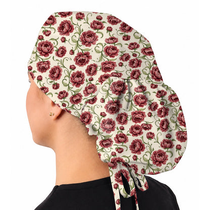 Peony Floral Pattern Scrub Caps, Crazy Pink Peony Nurse Scrubs, Breathable Fabrics Nursing Cap