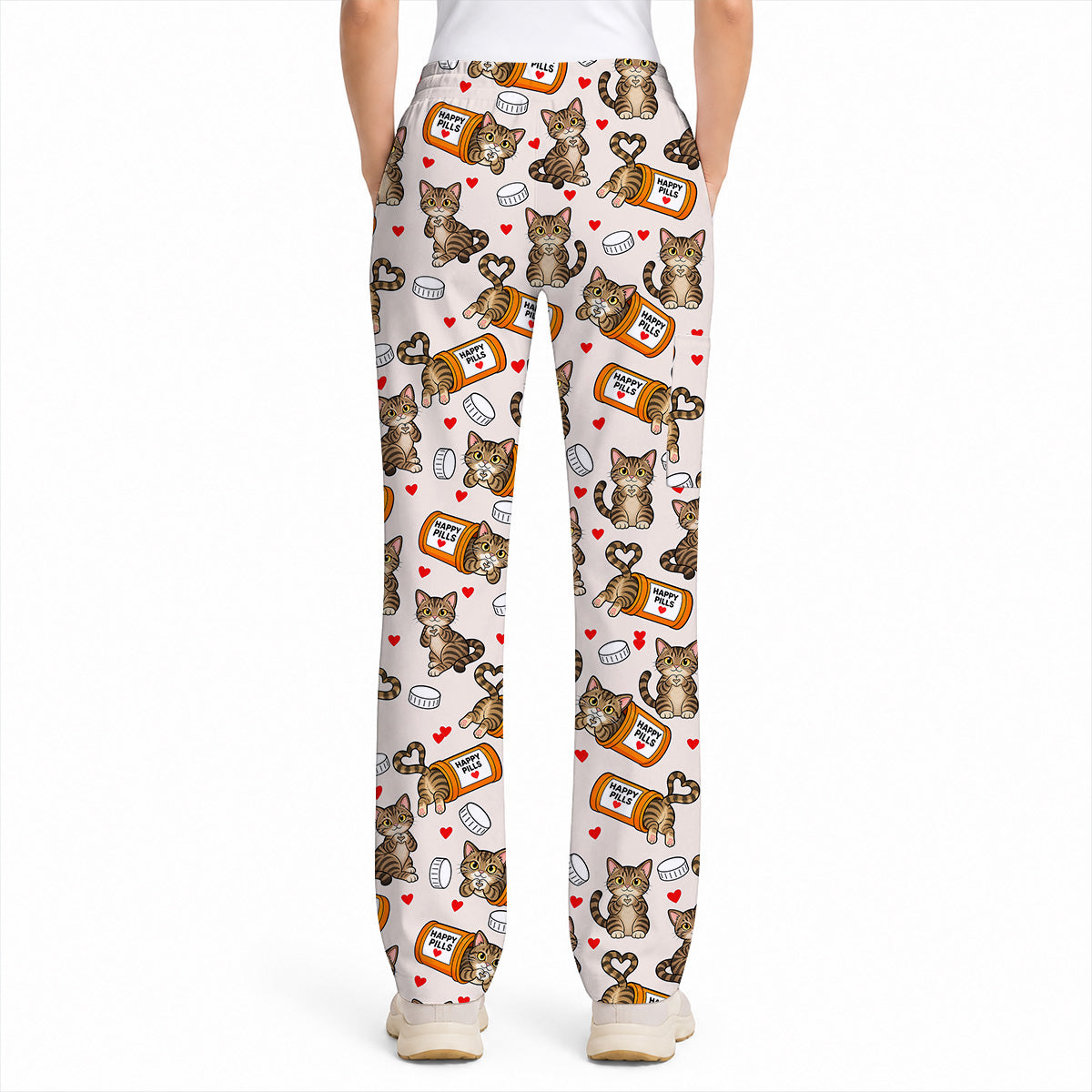 Tabby Cat Nurse Scrub Top, Happy Pills Medical Scrubs, Cute Cat Lover Healthcare Uniform